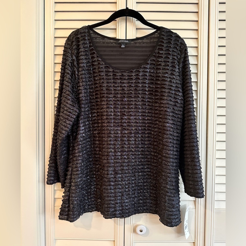 NOTATIONS, NWT, WOMENS, BLACK TOP. ROUND NECK, 3/4 SLEEVES. SIZE XL